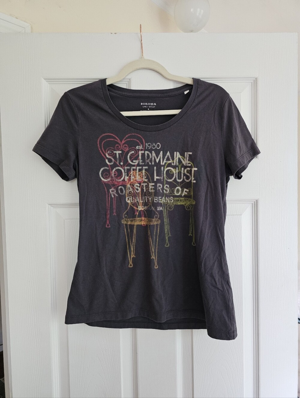 Vintage Vibe Sonoma Charcoal Gray Coffee House Graphic Tee Size S